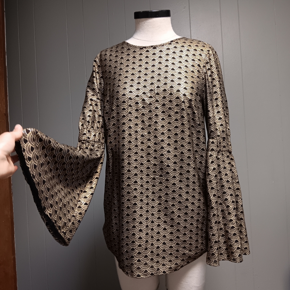 MICHAEL Michael Kors Gold and Black Bell Sleeve Top